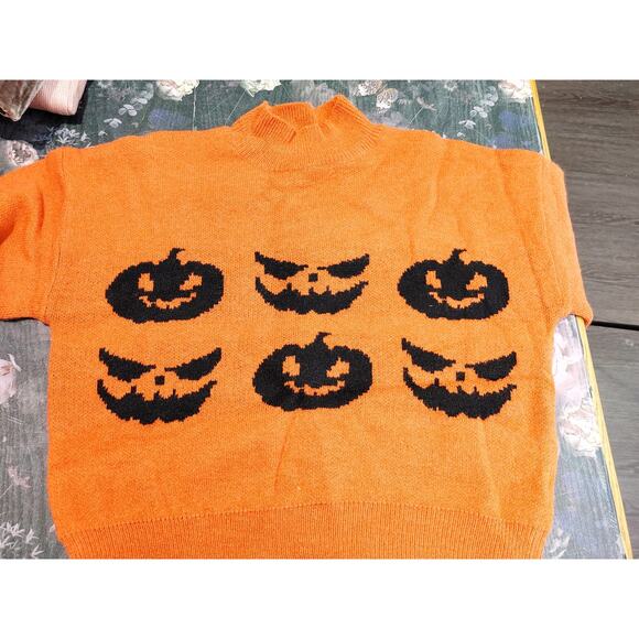 Zaful Mock Neck Sweater Knitted Halloween Pumpkin Orange Black Womens 8-10 NWT - Picture 5 of 7